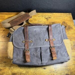 NEWHEY Waxed Canvas Messenger Bag Leather Trim Crossbody Satchel Laptop Bag